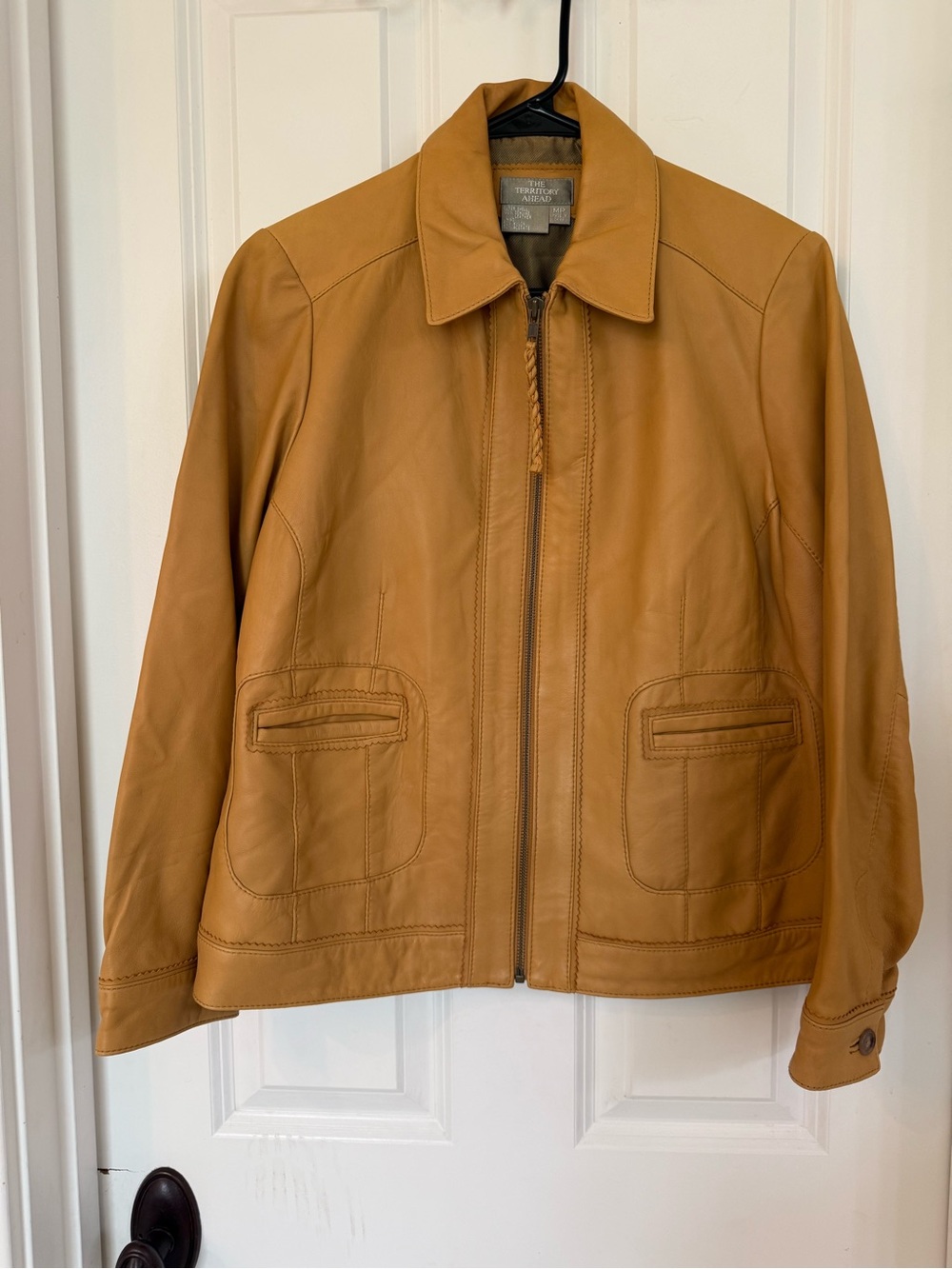 The Territory Ahead Camel Leather Zip Jacket